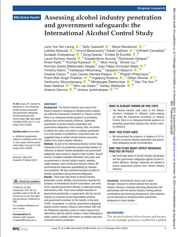 Thumbnail for Assessing alcohol industry penetration and government safeguards: the International Alcohol Control Study