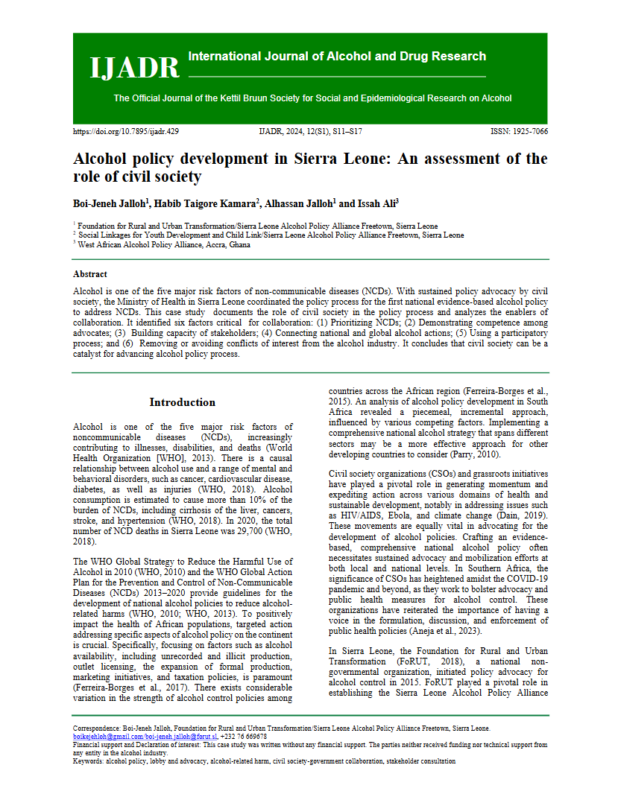 Thumbnail for Alcohol policy development in Sierra Leone: An assessment of the role of civil society