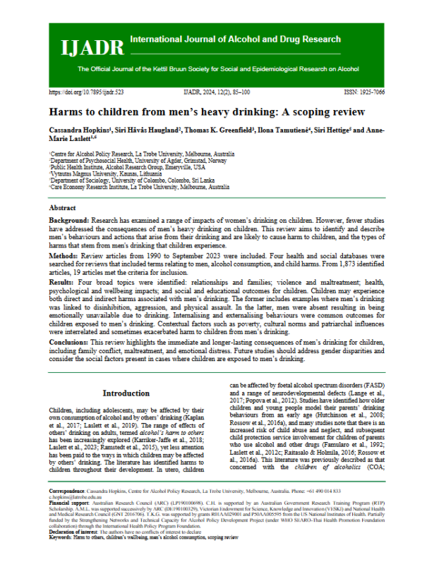 Thumbnail for Harms to children from men’s heavy drinking: A scoping review