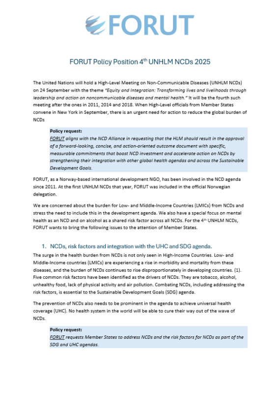 Thumbnail for FORUT’s Policy Position for the UN High Level Meeting on NCDs 2025