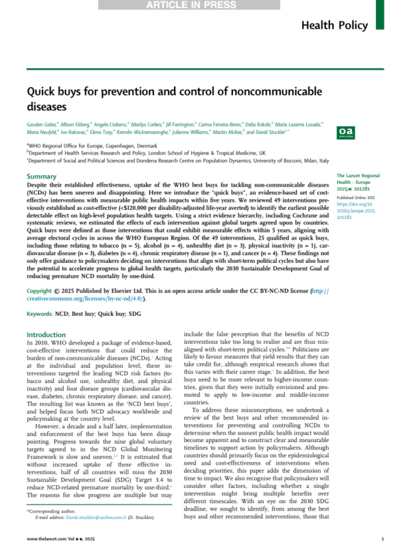 Thumbnail for Quick buys for prevention and control of noncommunicable diseases