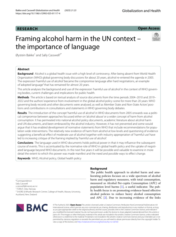 Thumbnail for Framing alcohol harm in the UN context – the importance of language