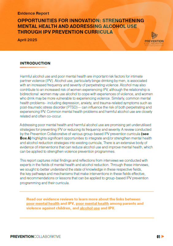 Thumbnail for Opportunities for Innovation: Strengthening Mental Health and Addressing Alcohol Use through IPV Prevention Curricula