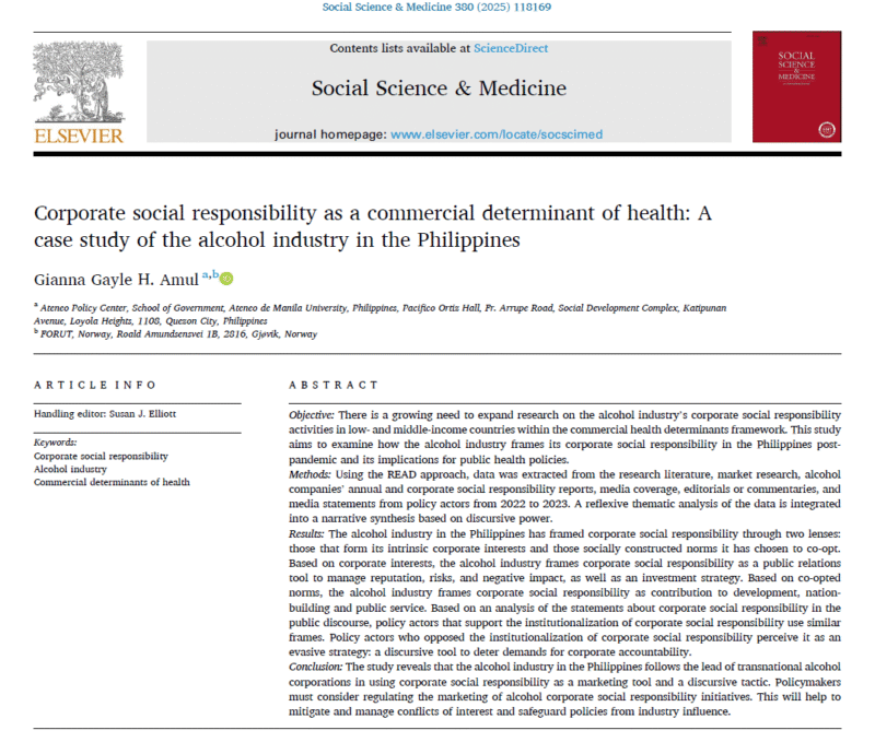 Thumbnail for Corporate social responsibility as a commercial determinant of health: A case study of the alcohol industry in the Philippines